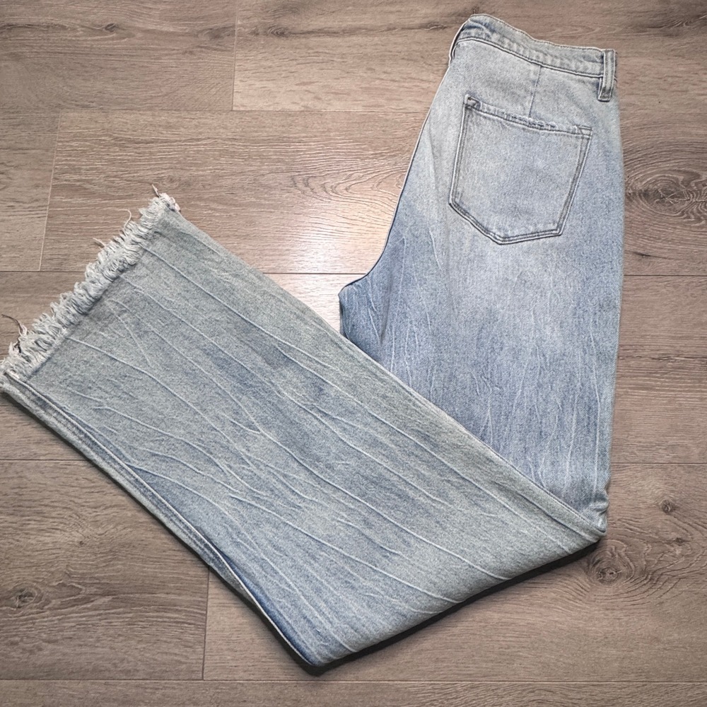 Kancan‎ High Rise Wide Leg Jeans Light Wash Frayed Hem KC7847M Womens 11/29